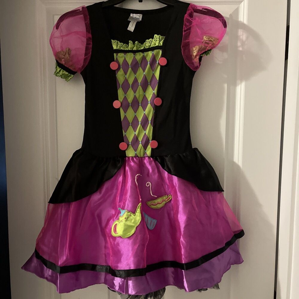 Disney Alice In Wonderland Mad Hatter Costume Dress Child Size Medium 10-12 Hat